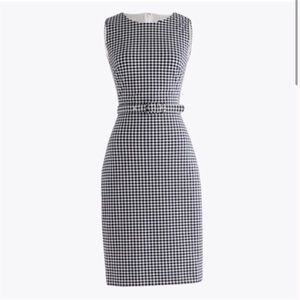 J. Crew Belted Navy Gingham Sheath Dress